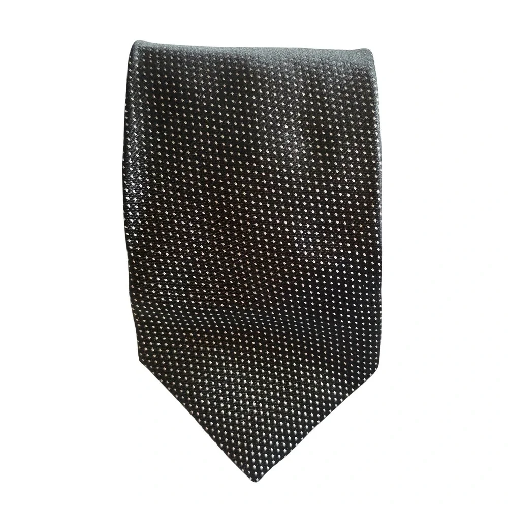 Calvin Klein Necktie Mens OS Black White Micro Dot 100% Silk Made in USA